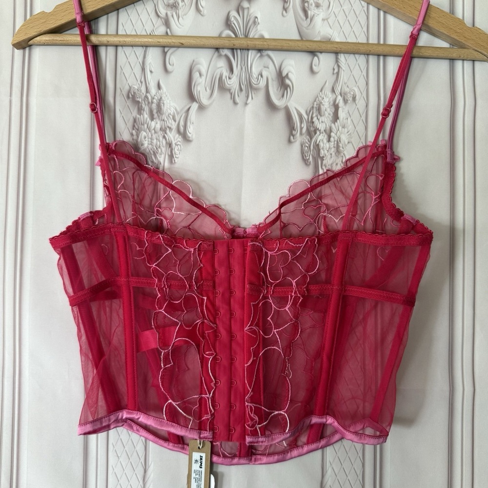 SKIMS Embroidered Tulle Unlined Demi Corset Size XS In Punch NWT - Picture 4 of 9